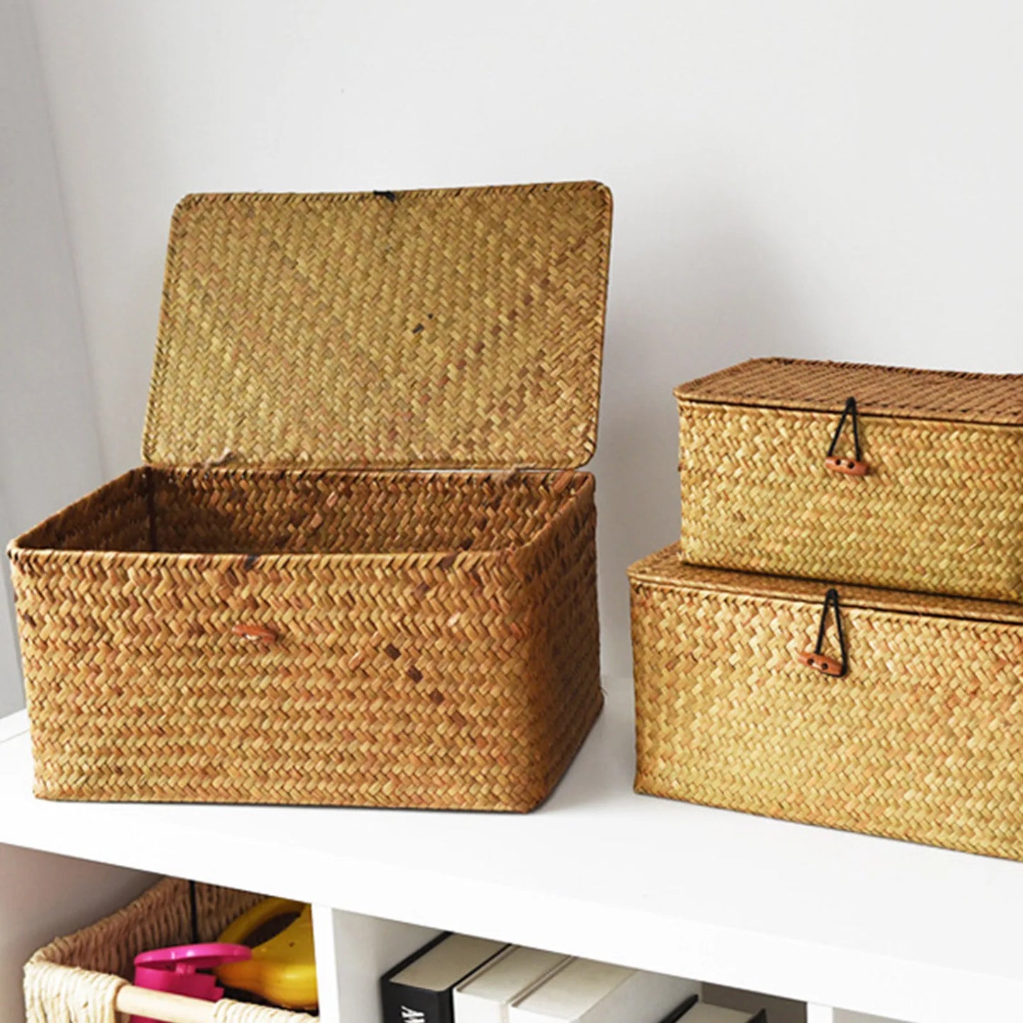 Handmade Wicker Storage Basket with Lid – Rattan Organizer for Laundry, Toys & More