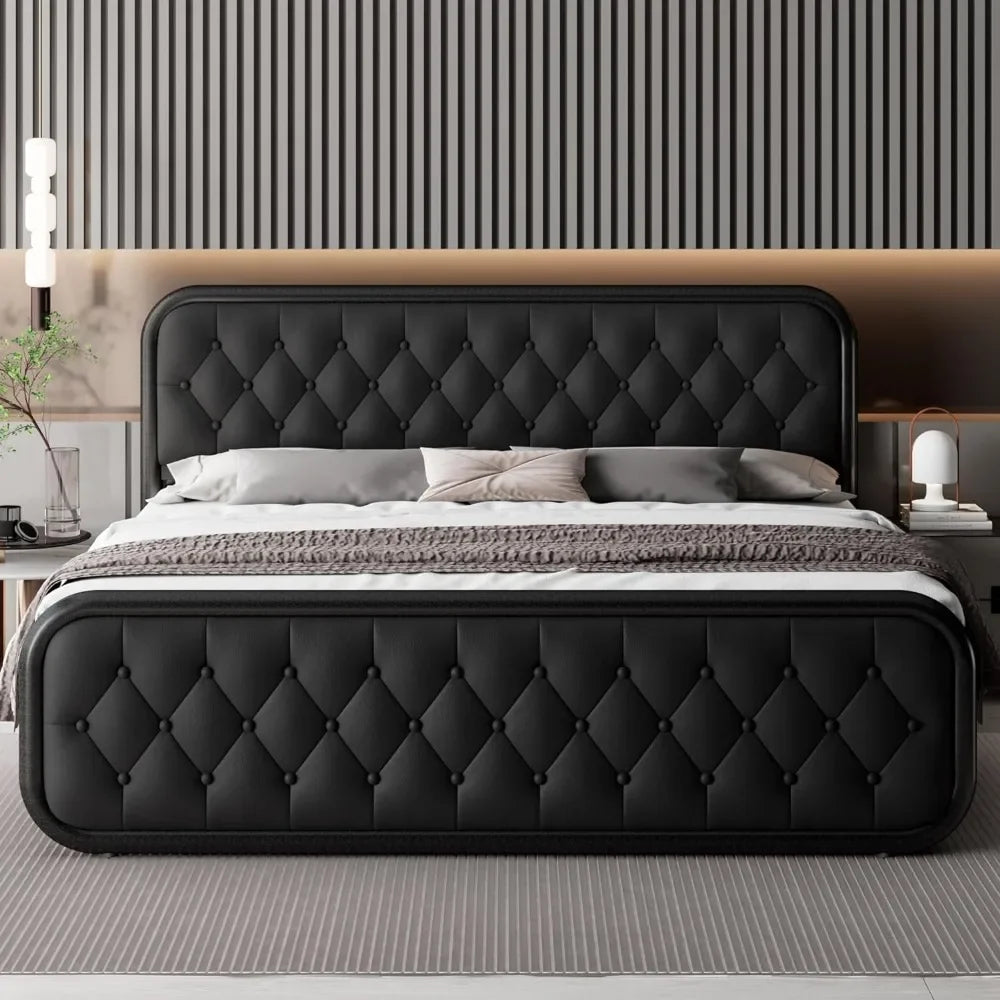 King Size Heavy Duty Bed Frame with Faux Leather Headboard 🛏️✨