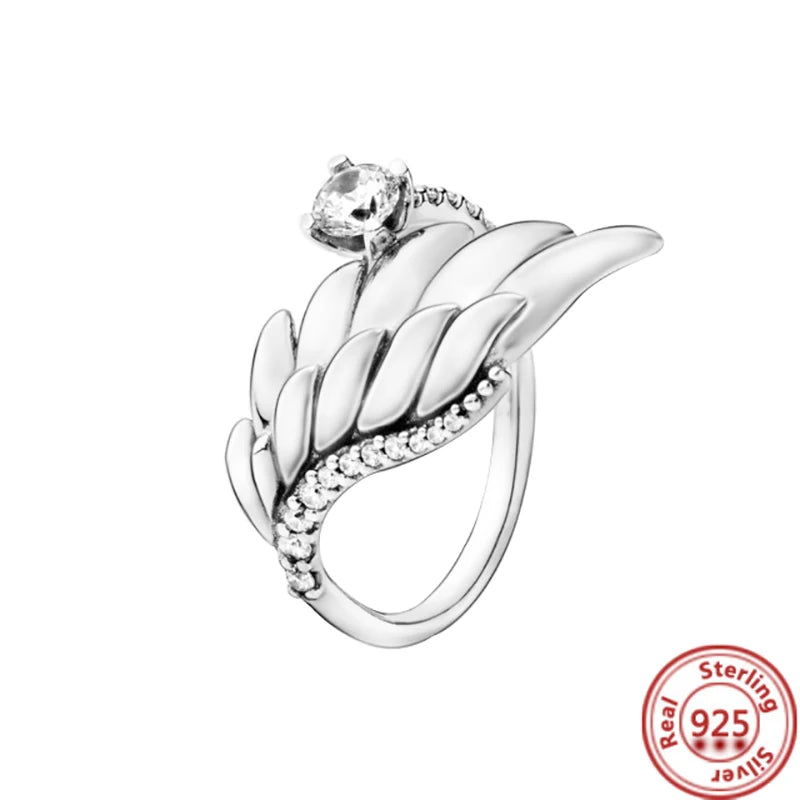 Elegant 925 Sterling Silver Crown Heart Wing Ring – A Timeless Anniversary Gift