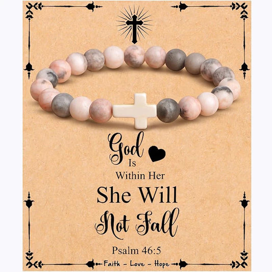 Christian Cross Bracelet for Women – Faithful Religious Easter Gift, Natural Stone Beaded Jewelry