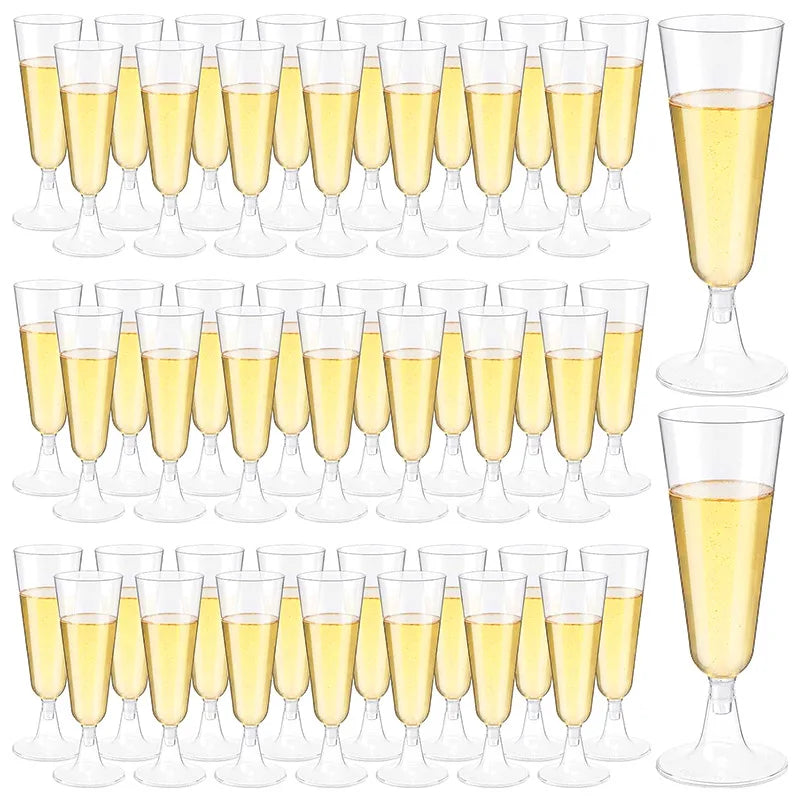 15/25/50PCS Disposable Champagne Glasses – 150ml Plastic Cocktail & Martini Cups for Weddings, Parties & Events ✨