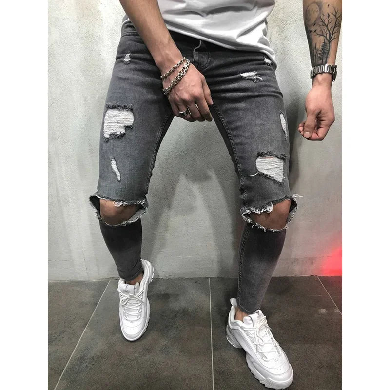 Men’s Skinny Ripped Pencil Jeans | Hip-Hop Streetwear Style 👖 Jeans for men