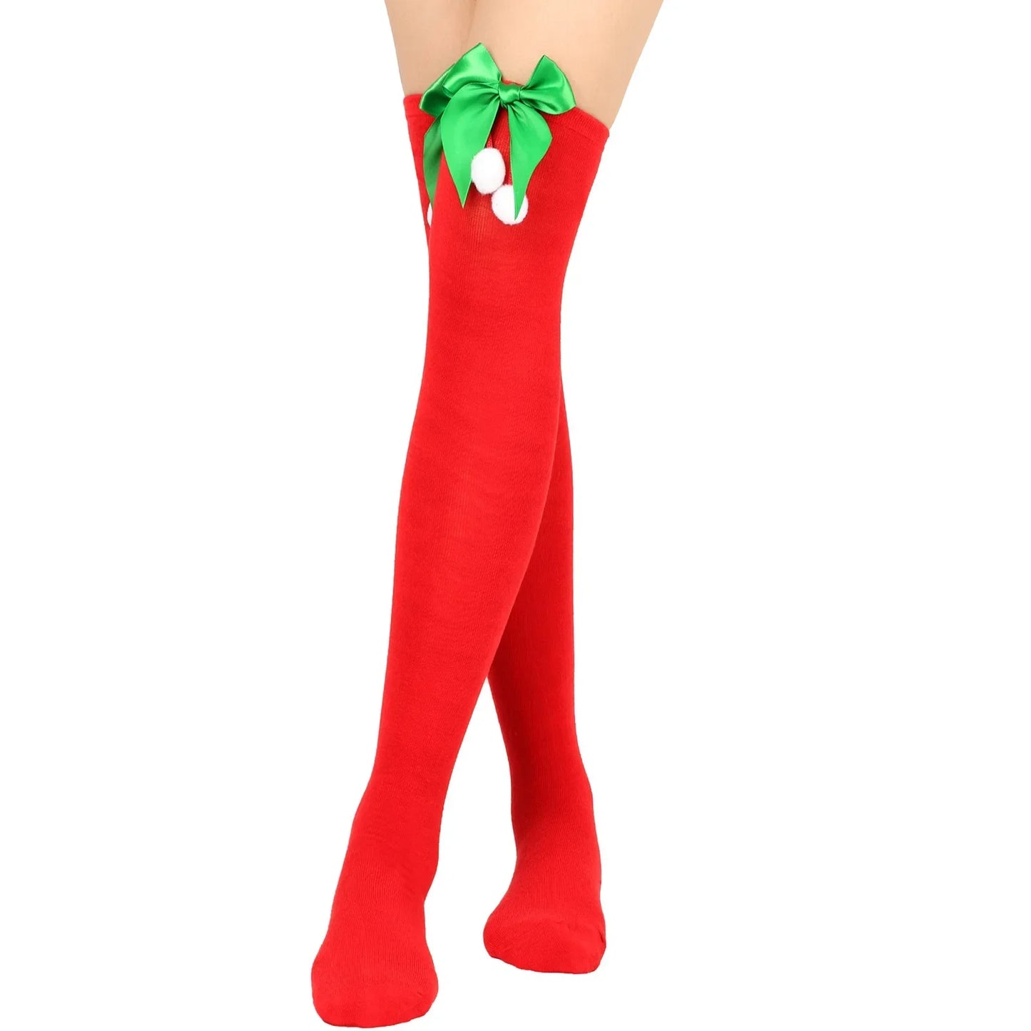 Women Over Knee Socks Christmas Striped Thigh High Stockings | Knee High Socks Cotton Polyester