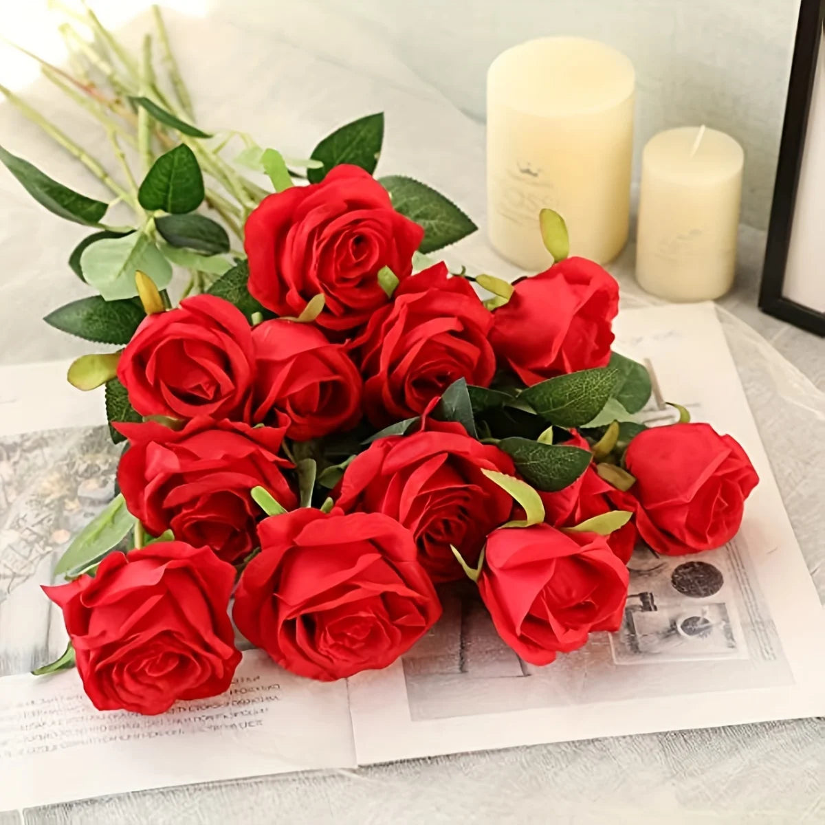 12PCS Realistic Artificial Rose Bouquet | Silk Fake Flowers for Weddings, Parties & Home Decor