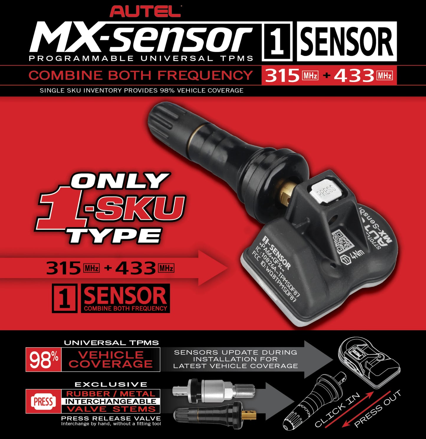 🚗 TPMS Car Tire Sensor - Autel MX-Sensor Dual Frequency 315MHZ+433MHZ 🚗