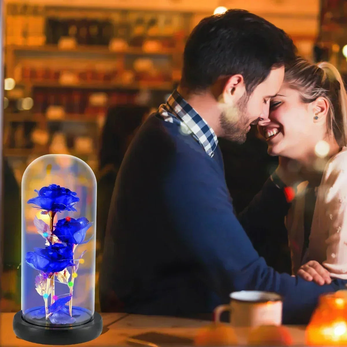 Enchanted Rose in Glass Dome with LED Lights – Artificial Flower Gift for Christmas, Beauty and the Beast, Valentine's Day