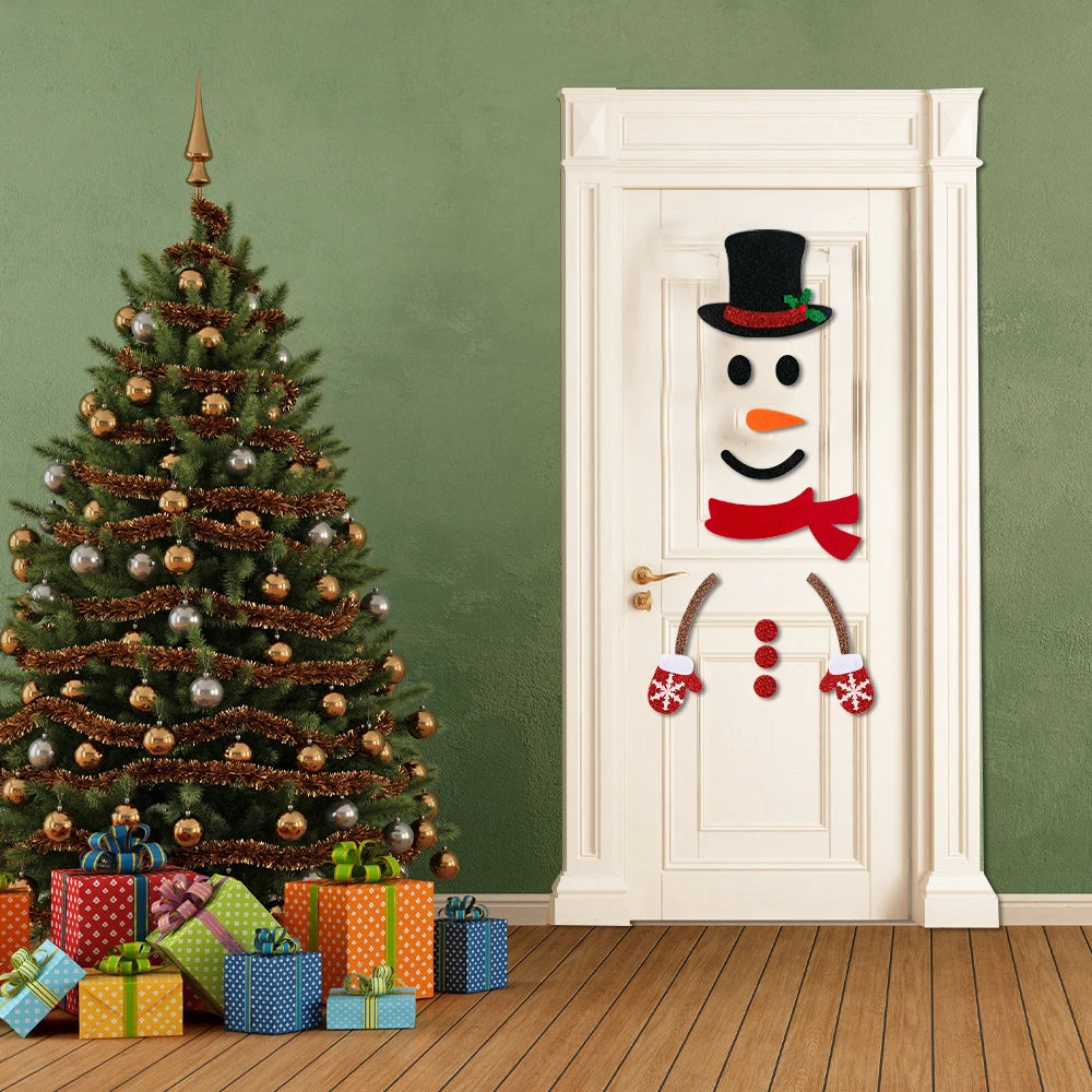 🎄 Christmas Door & Window Stickers 🎅 | Felt Cloth Cartoon Snowman, Santa, & Elk Wall Decor for Winter! ❄️