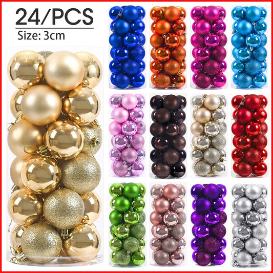 🎄 24PCS 3cm Christmas Tree Ornaments 🌟 | Mini Hanging Balls for Festive Decor & New Year Celebrations 🎅