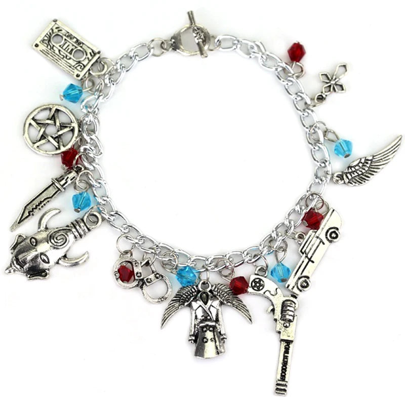 🔮 Supernatural-Inspired Charm Bracelet 🌟 Dean Winchester Jewelry with Gothic Pendants – A Must-Have for Fans