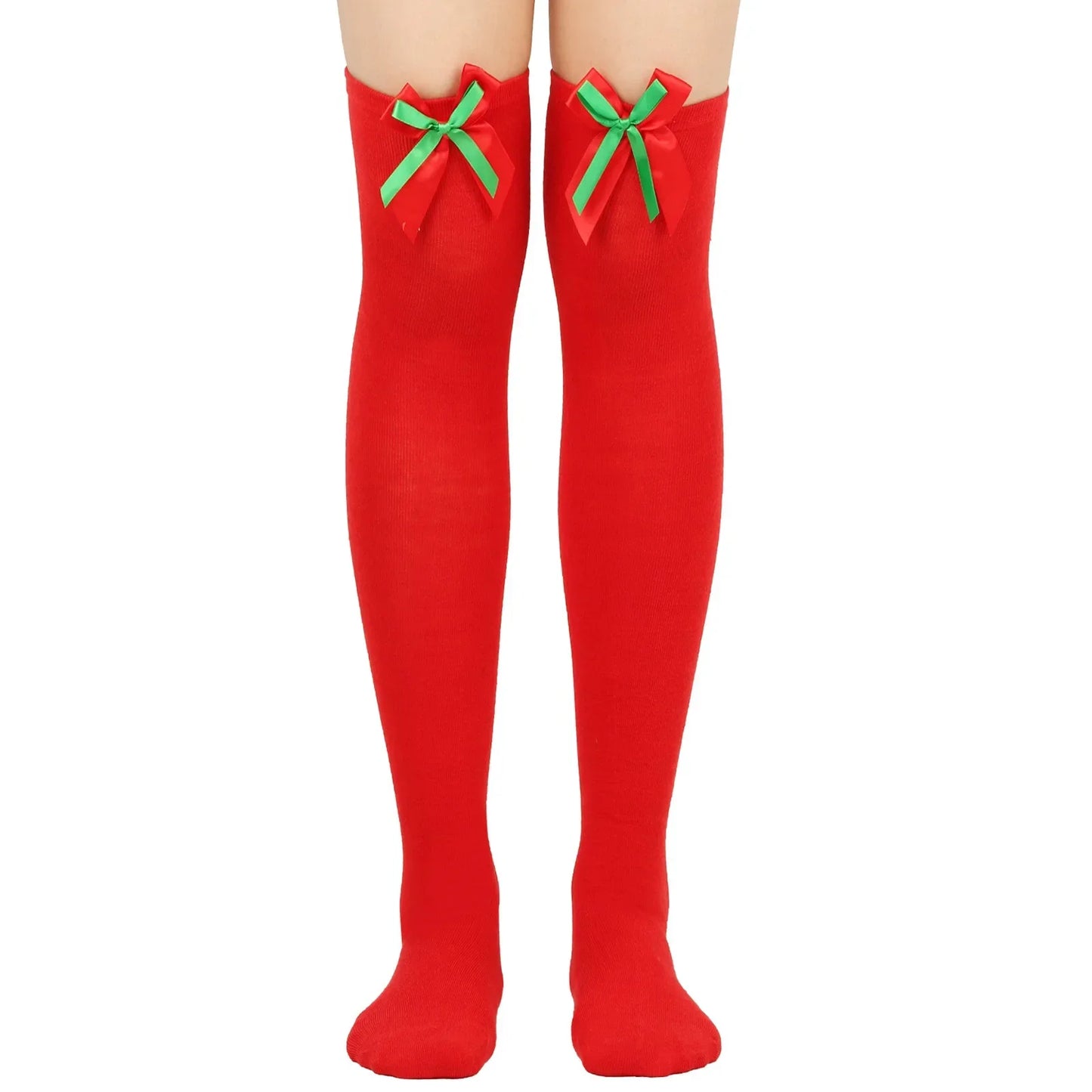 Women Over Knee Socks Christmas Striped Thigh High Stockings | Knee High Socks Cotton Polyester