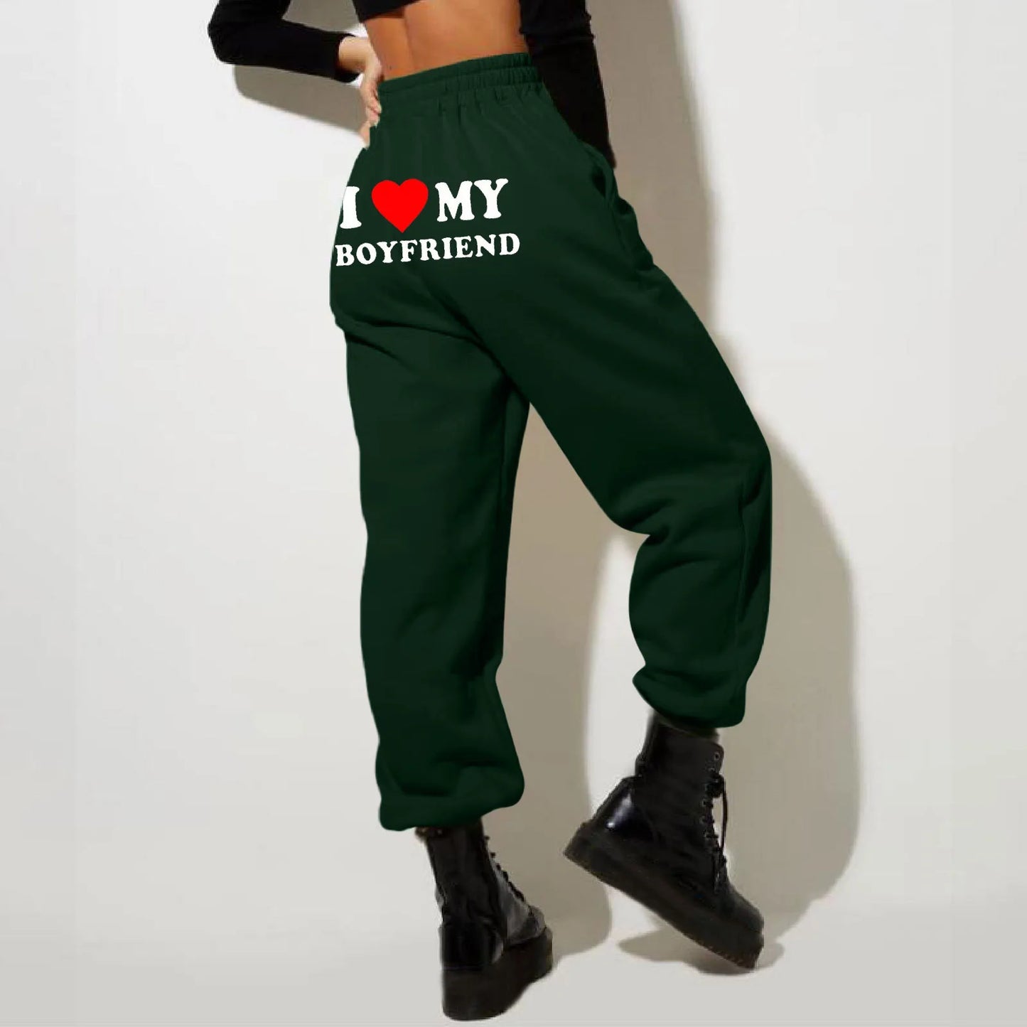 Women's Fleece Lined Sweatpants | Valentine's Day Love My Boyfriend Print | High Waisted Joggers Pants