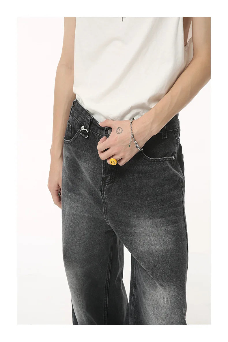 Retro Men's Y2K Wide Leg Loose Denim Pants - High Street Fashion Ripped Straight Leg Jeans - Hip Hop Style