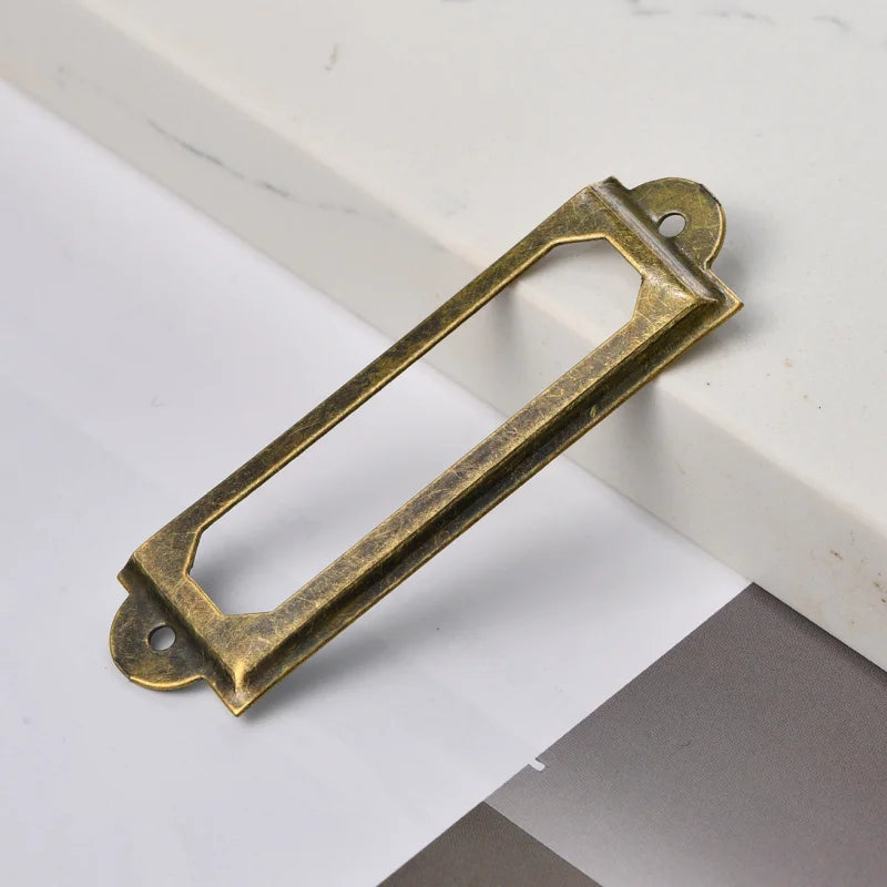 10PCS/4PCS Vintage Metal Label Holders | Antique Brass & Gold Frame Handles for Cabinets, Drawers & Boxes