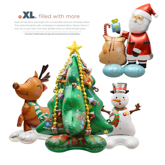 🎈 4D Christmas Party Balloon 🎅 | Standing Santa, Reindeer, & Tree Shaped Aluminum Foil Decor 🌟