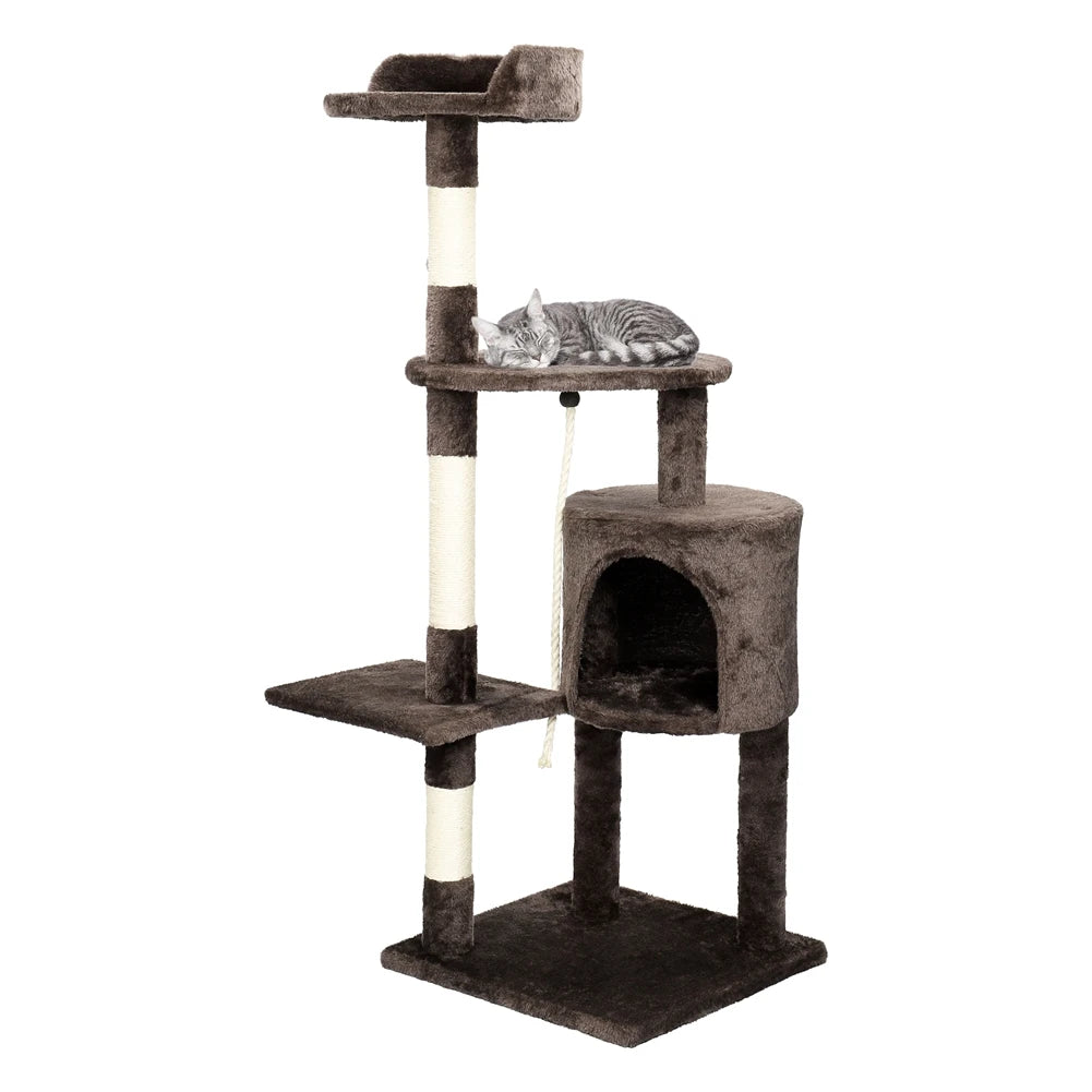 Cat Tree Multi-Level Tower Condo, Scratching Post Kitten Toy, Cozy Condo Climb Furniture, Climbing Tower Activity Centre - Dark Brown