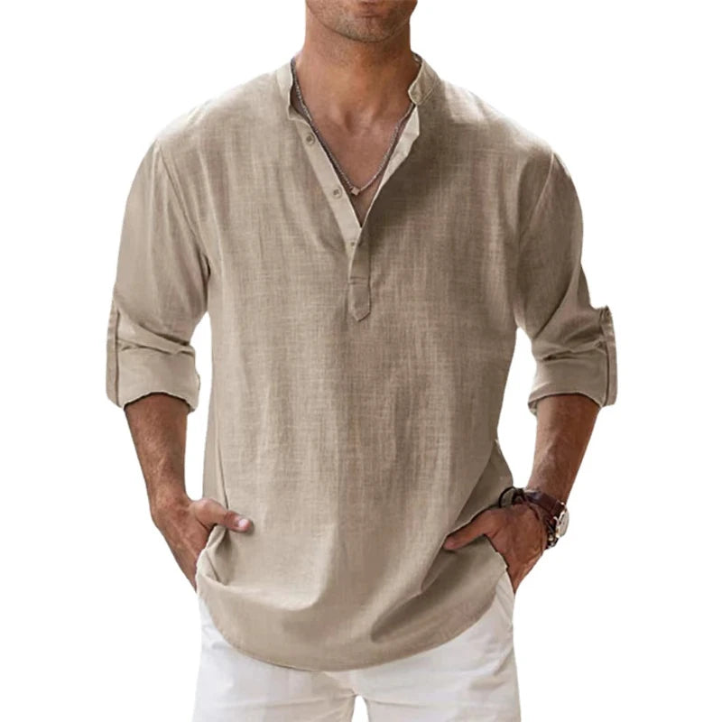 👕 New Cotton Linen Shirts for Men - Casual Lightweight Long Sleeve Henley Beach Shirts Hawaiian T-Shirts 👕