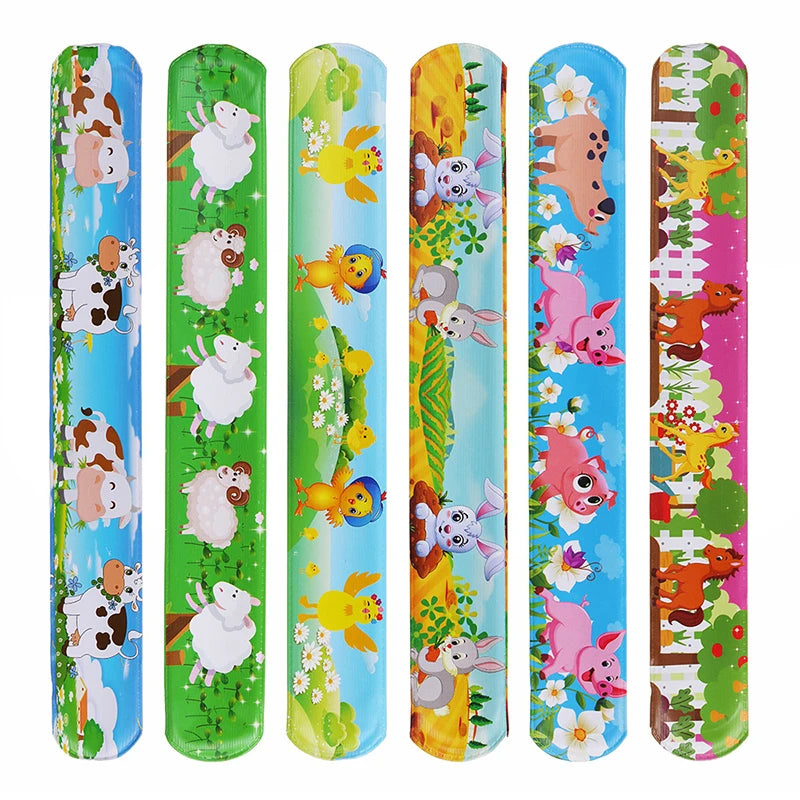 12PCS Cartoon Slap Bracelets | Unicorn Dinosaur Slap Bands for Kids | Party Favors & Prizes | Birthday Goodie Filler