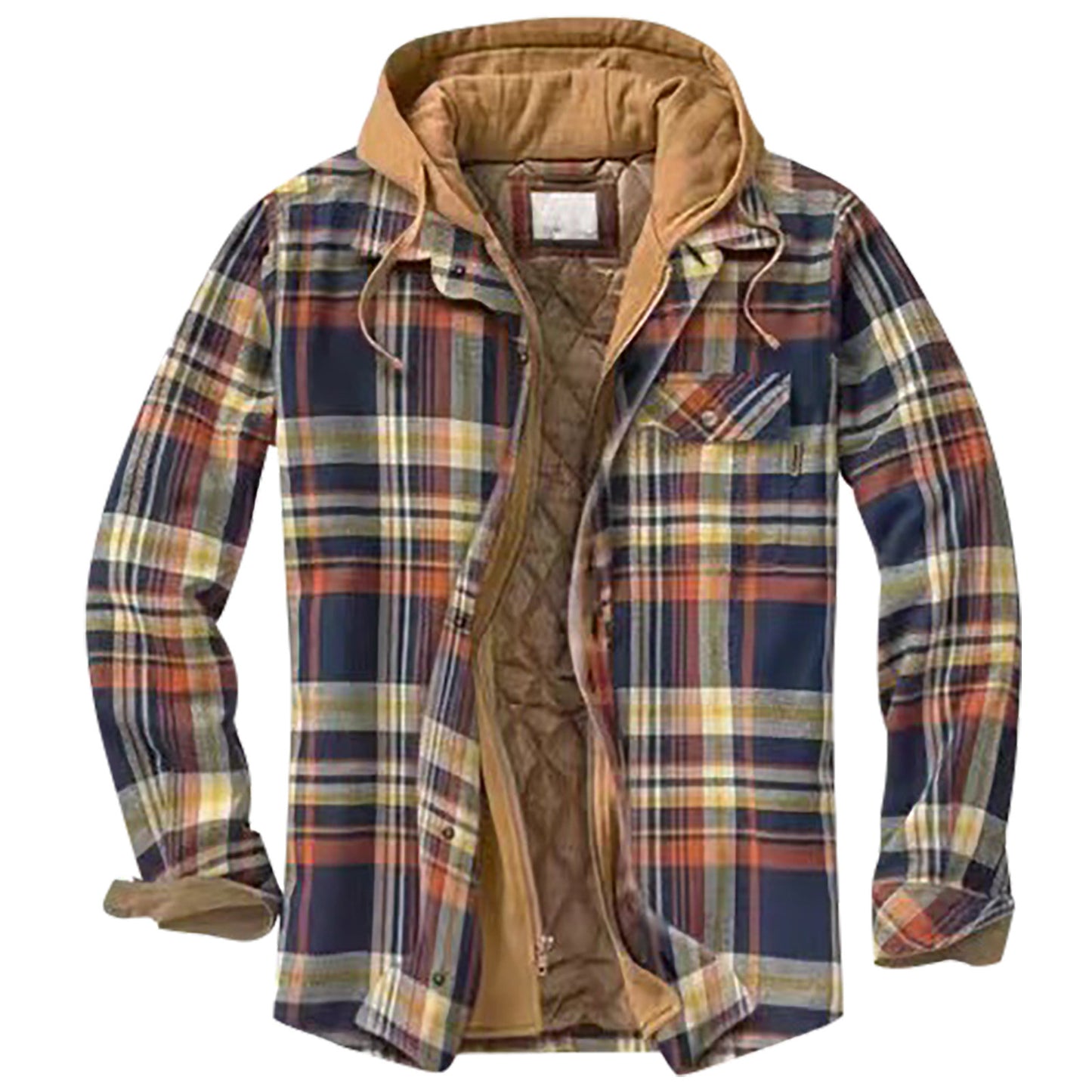 Men's Quilted Plaid Shirt Jacket with Hood 🧥 | Warm Autumn & Winter Casual Outerwear