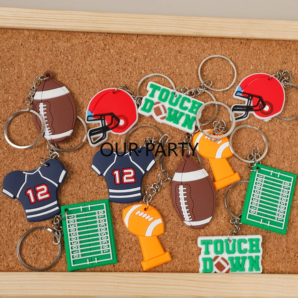 🏈 12Pcs Sports Rugby Theme PVC Keychain Set – Perfect Party Favors! 🎉