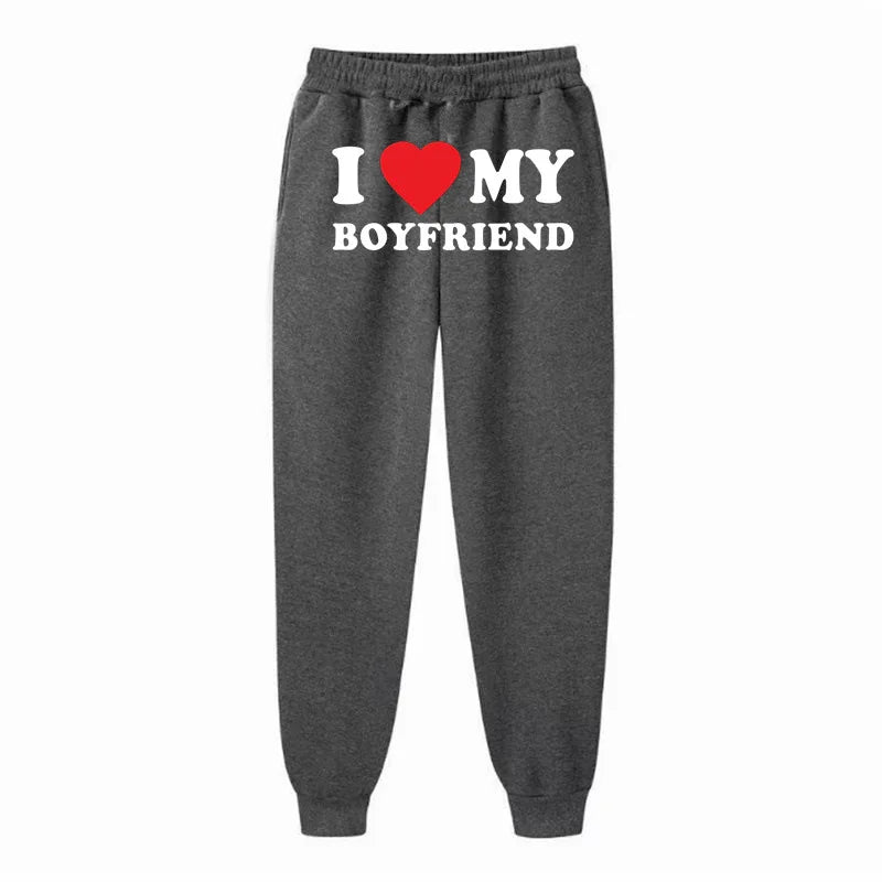 Women's Fleece Lined Sweatpants | Valentine's Day Love My Boyfriend Print | High Waisted Joggers Pants