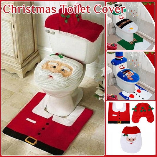 3pcs Christmas Toilet Cover Set | Bathroom Decor with Anti-Slip Bath Mat & Santa Tissue Cover | Holiday Home Decoration 2024