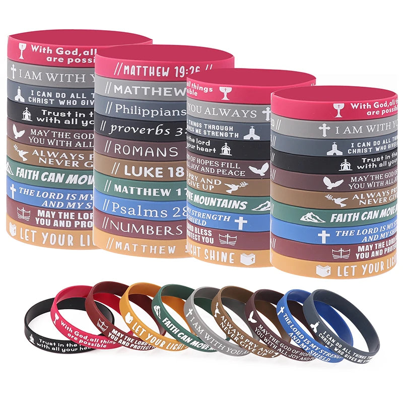 40Pcs Inspirational Bible Verse Silicone Bracelets | Faith-Based Rubber Wristbands | Christian Gifts for Men, Women & Teens | Motivational Wristbands