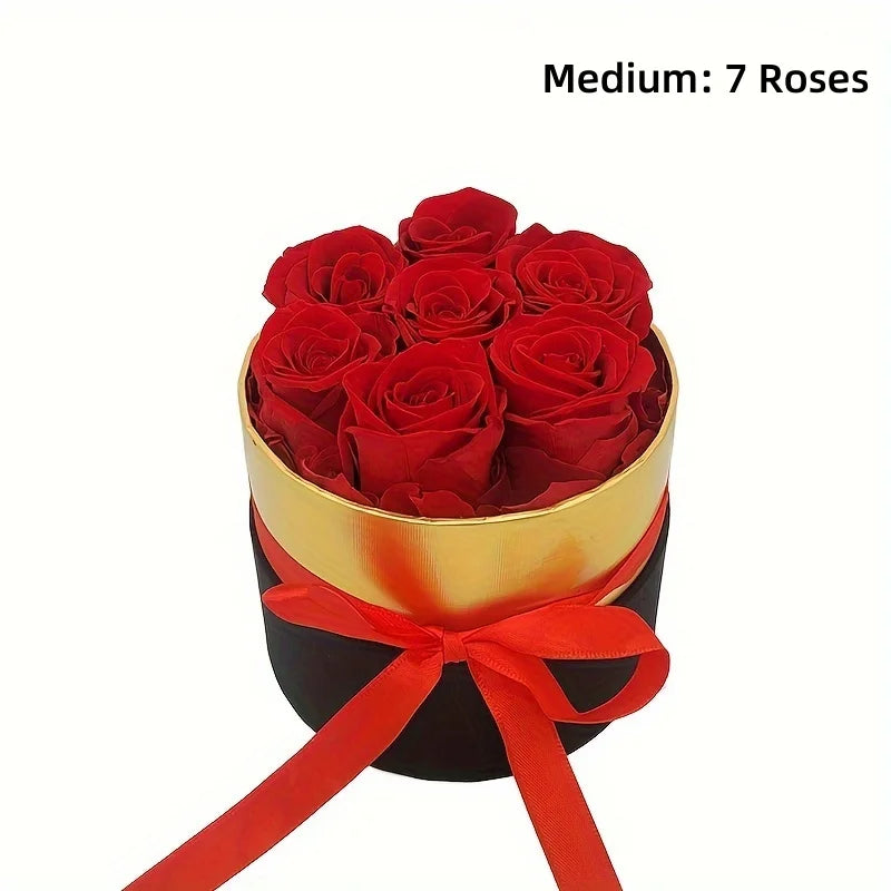 1/7/12PCS Preserved Eternal Roses | Real Forever Roses in Round Box | Valentine’s & Mother’s Day Gift