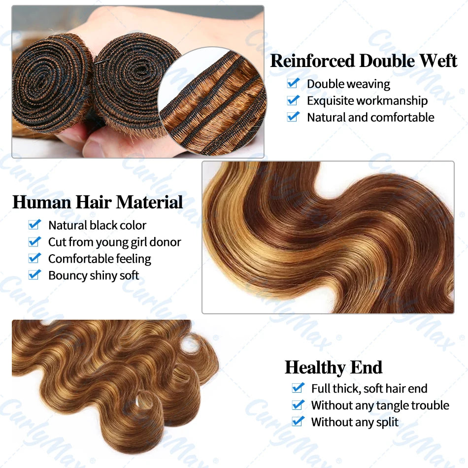 💇‍♀️ 30 Inch Body Wave Bundles 100% Human Hair Brazilian Highlight Bundles Ombre Virgin Raw Weave Color Bulk Braiding Hair Extension 💇‍♀️