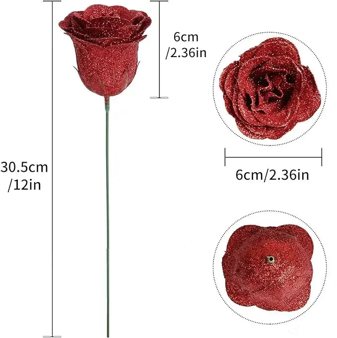 30/50PCS Glitter Artificial Roses | Valentine's Day & Wedding DIY Flowers | Romantic Gift for Wife, Girlfriend, Mother