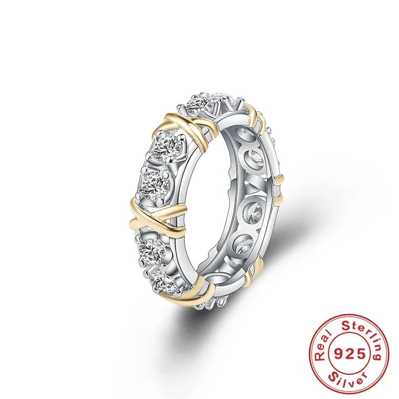 ✨ Elegant 925 Sterling Silver Gold-Plated Zircon Ring – Timeless Glamour for Women ✨