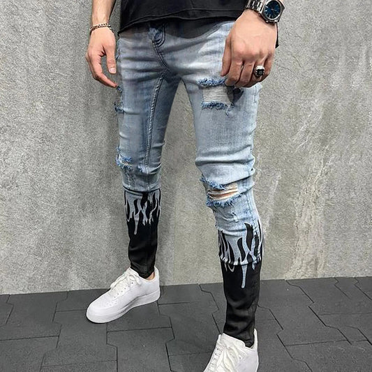 🏍️ Cool Motorcycle Prints on Ripped Summer Jeans 🌞