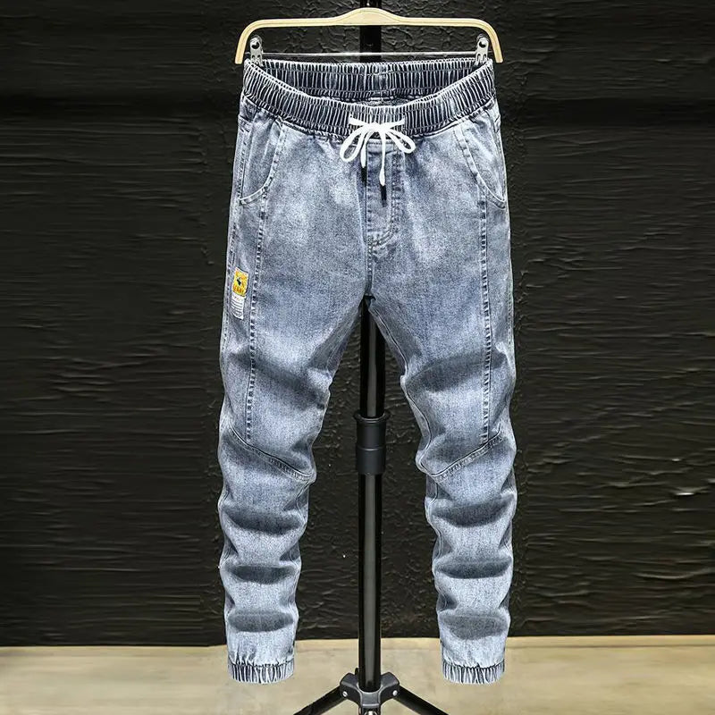 Men's Fashion Drawstring Denim Harem Jeans | Casual Elastic Waist Pants for Fall | Jeans for men