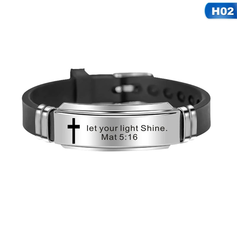 Men's Cross Bible Verse Bracelet – Faith Silicone Wristband w/ Stainless Steel ✨ Christian Gift for Him