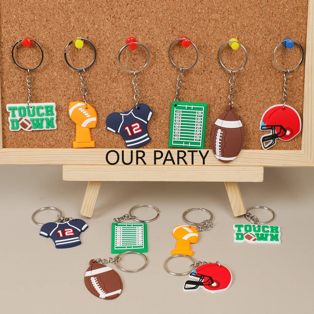 🏈 12Pcs Sports Rugby Theme PVC Keychain Set – Perfect Party Favors! 🎉