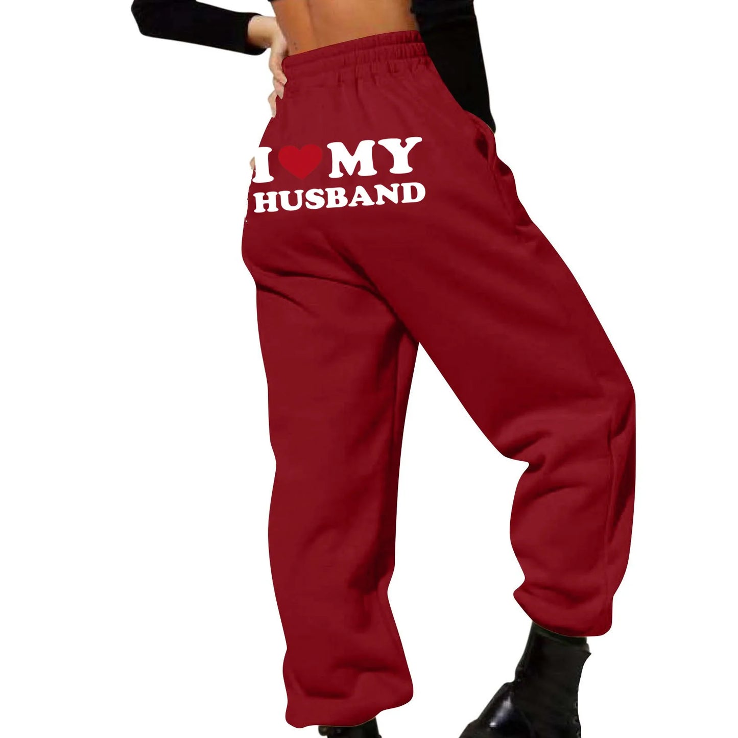 Women's Fleece Lined Sweatpants | Valentine's Day Love My Boyfriend Print | High Waisted Joggers Pants