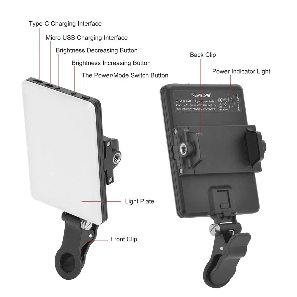 Rechargeable Mobile Phone Fill Light – 3 Modes LED Clip-On Lamp for Makeup, Computer, and Video Calls