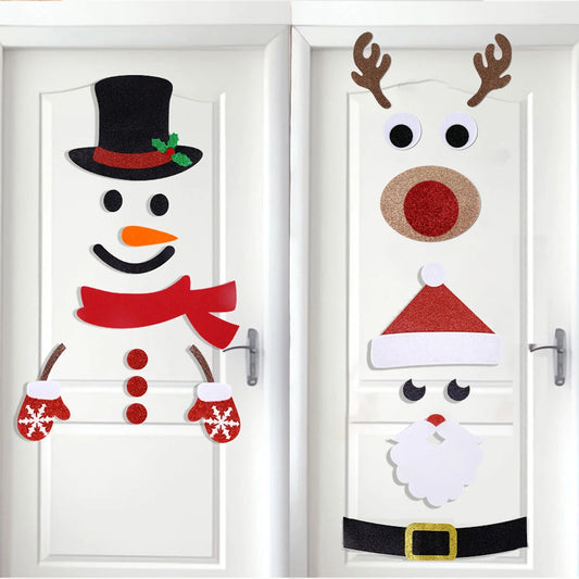 🎄 Christmas Door & Window Stickers 🎅 | Felt Cloth Cartoon Snowman, Santa, & Elk Wall Decor for Winter! ❄️