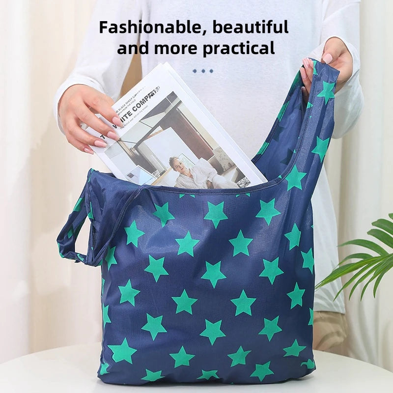 Stylish portable portable folding shopping bag Oxford cloth supermarket shopping bag Square folding tote bag