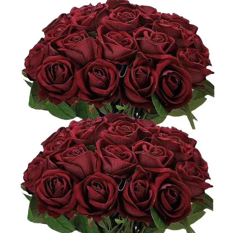 50PCS Artificial Silk Roses Bouquet | Realistic Fake Flowers for Home, Wedding & Party Decor