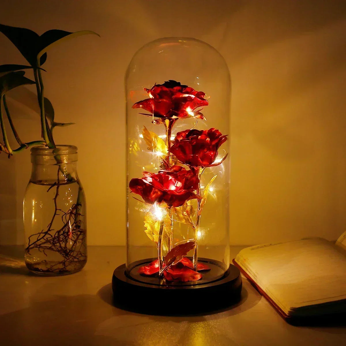 Enchanted Rose in Glass Dome with LED Lights – Artificial Flower Gift for Christmas, Beauty and the Beast, Valentine's Day