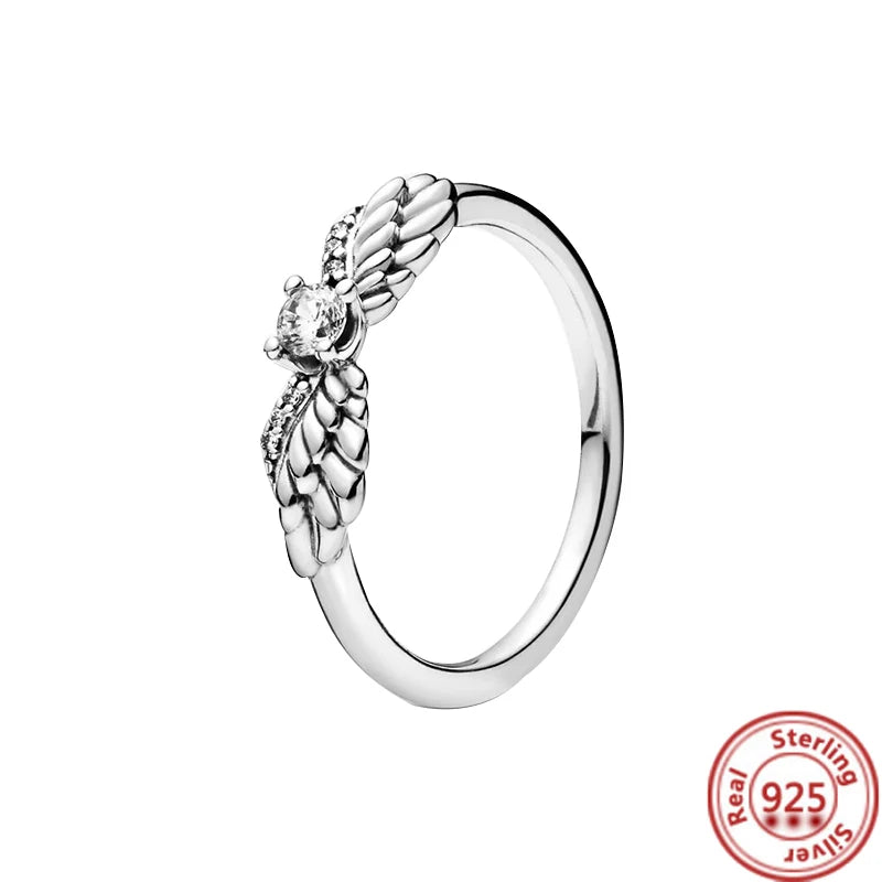 Elegant 925 Sterling Silver Crown Heart Wing Ring – A Timeless Anniversary Gift