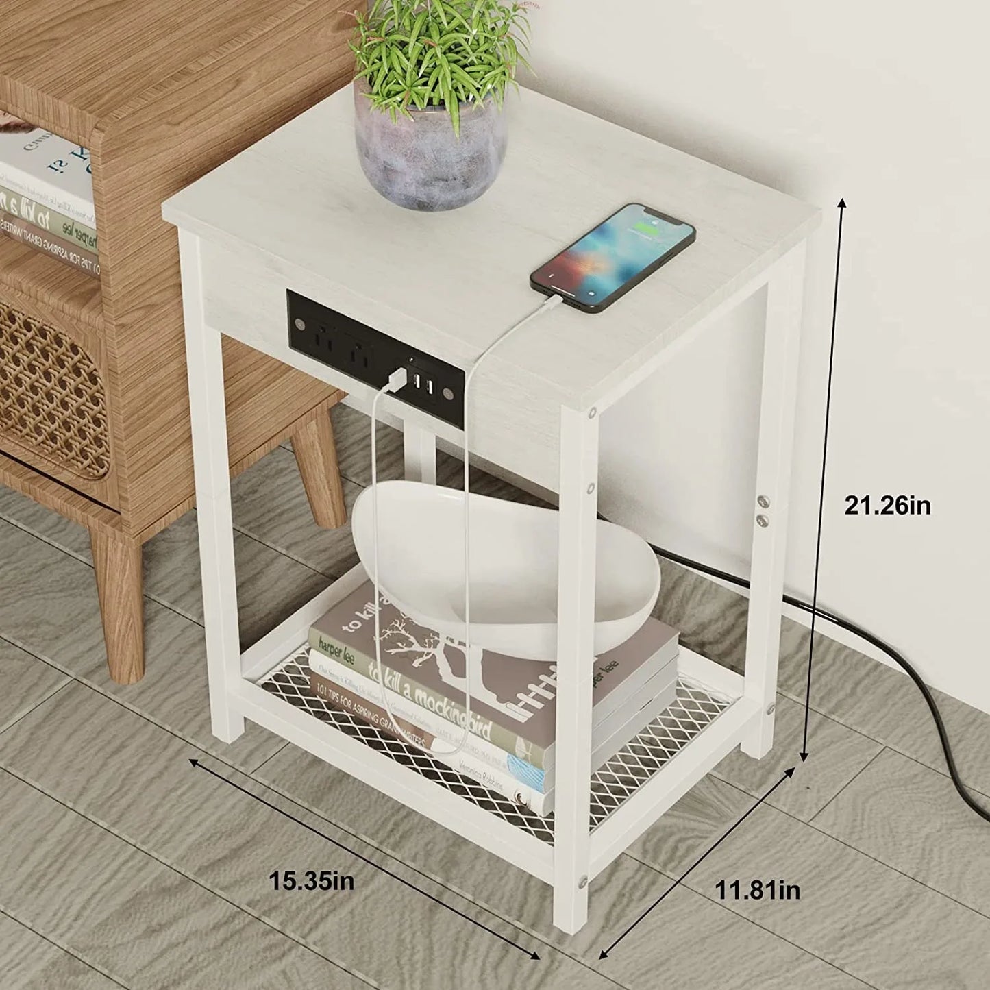 Nightstands Set of 2 with Charging Station