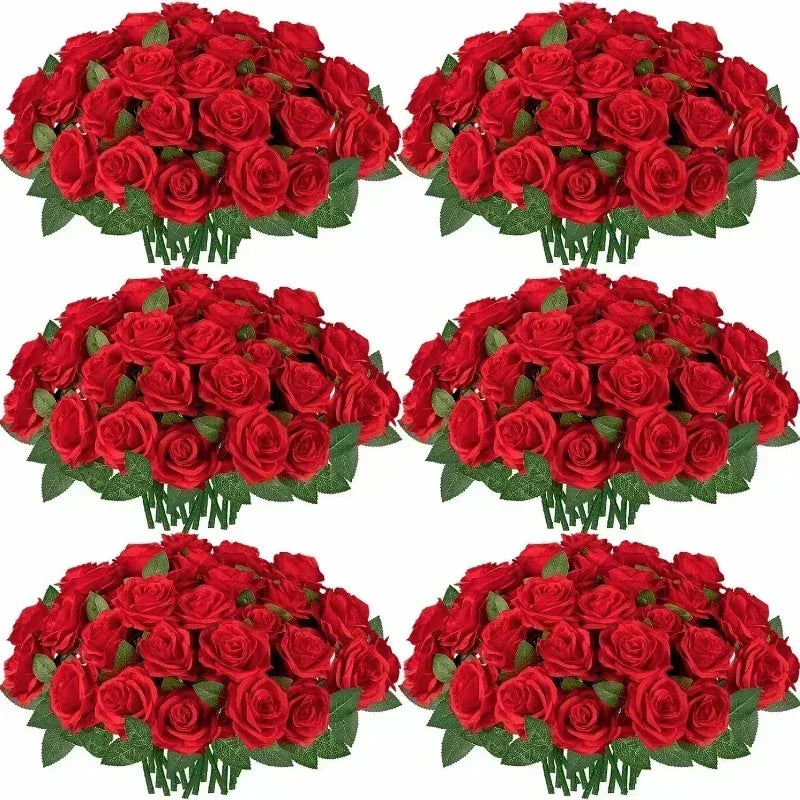 20/50PCS Realistic Velvet Silk Roses 🌹 | Artificial Flower Bouquet for Wedding, Home & Party Decor