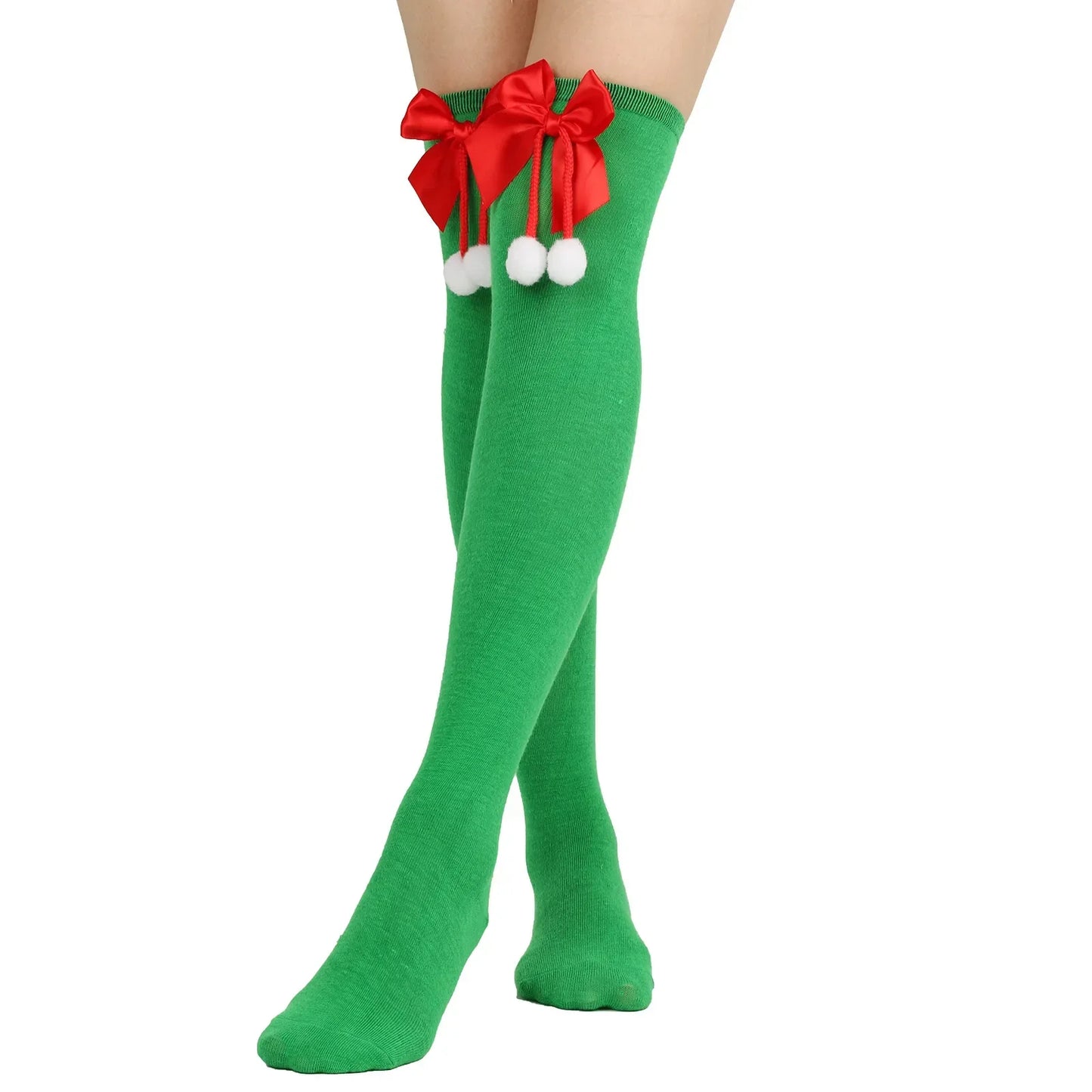 Women Over Knee Socks Christmas Striped Thigh High Stockings | Knee High Socks Cotton Polyester