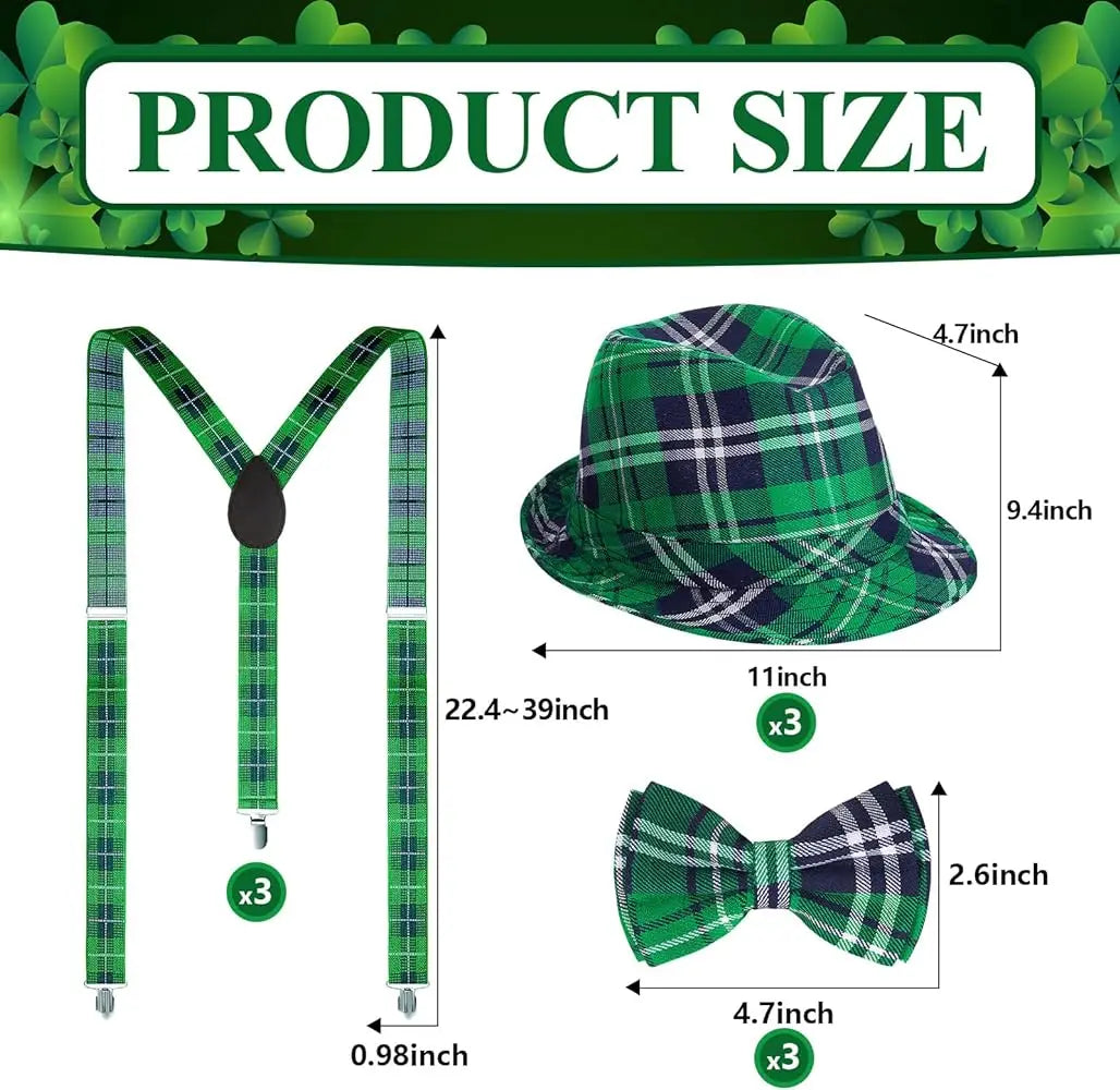 Adult Hats Bow Tie and Suspenders Set for Women Men for St Patricks Day 