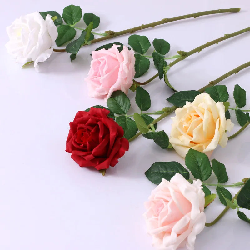 Real Touch Artificial Pink White Roses 🌸 | Latex Fake Rose Branch for Wedding, Home & Farmhouse Decor