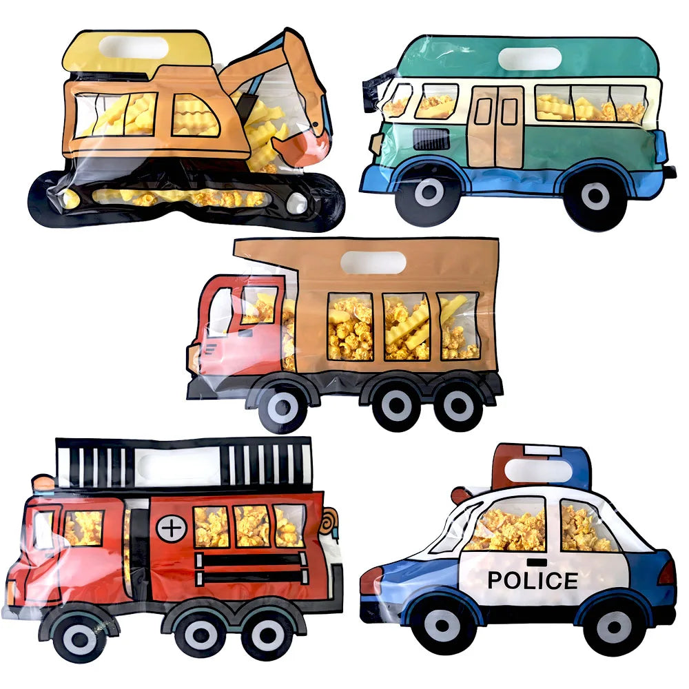 🚒🚛 Firetruck, Dump Truck & Excavator Candy Bags – Perfect for Kids’ Birthday Parties! 🎉🍪