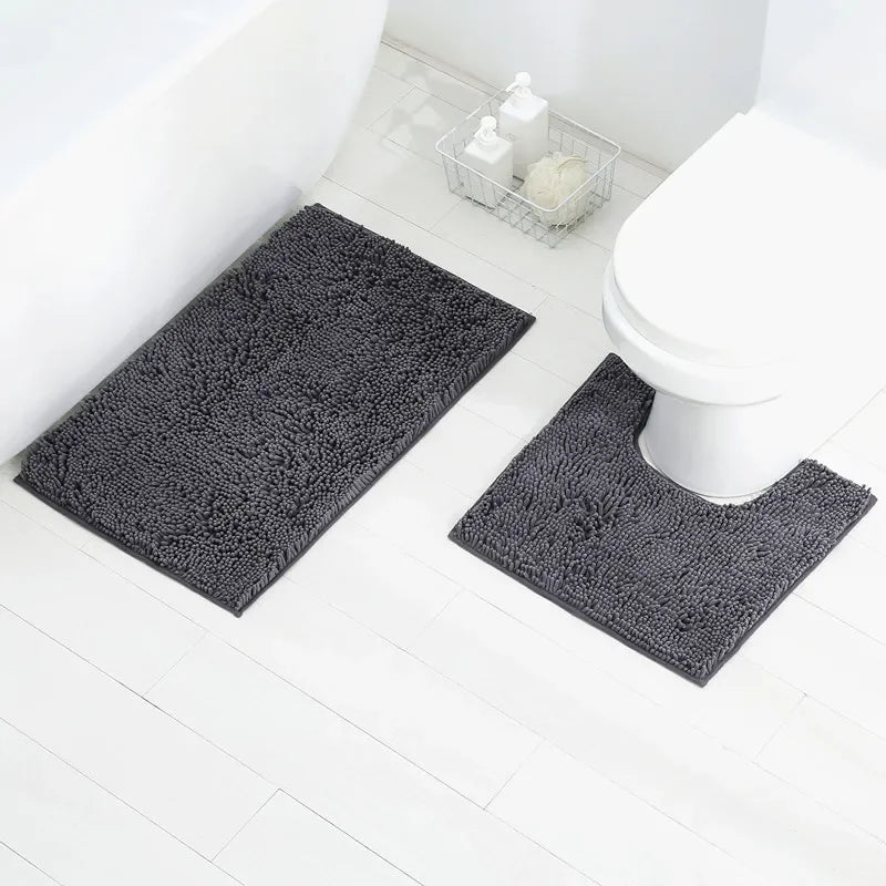 Velvet Bathroom Floor Mat 3-Piece Set | Stone Embossed Toilet Carpet | Non-Slip Absorbent Bath Rug Set