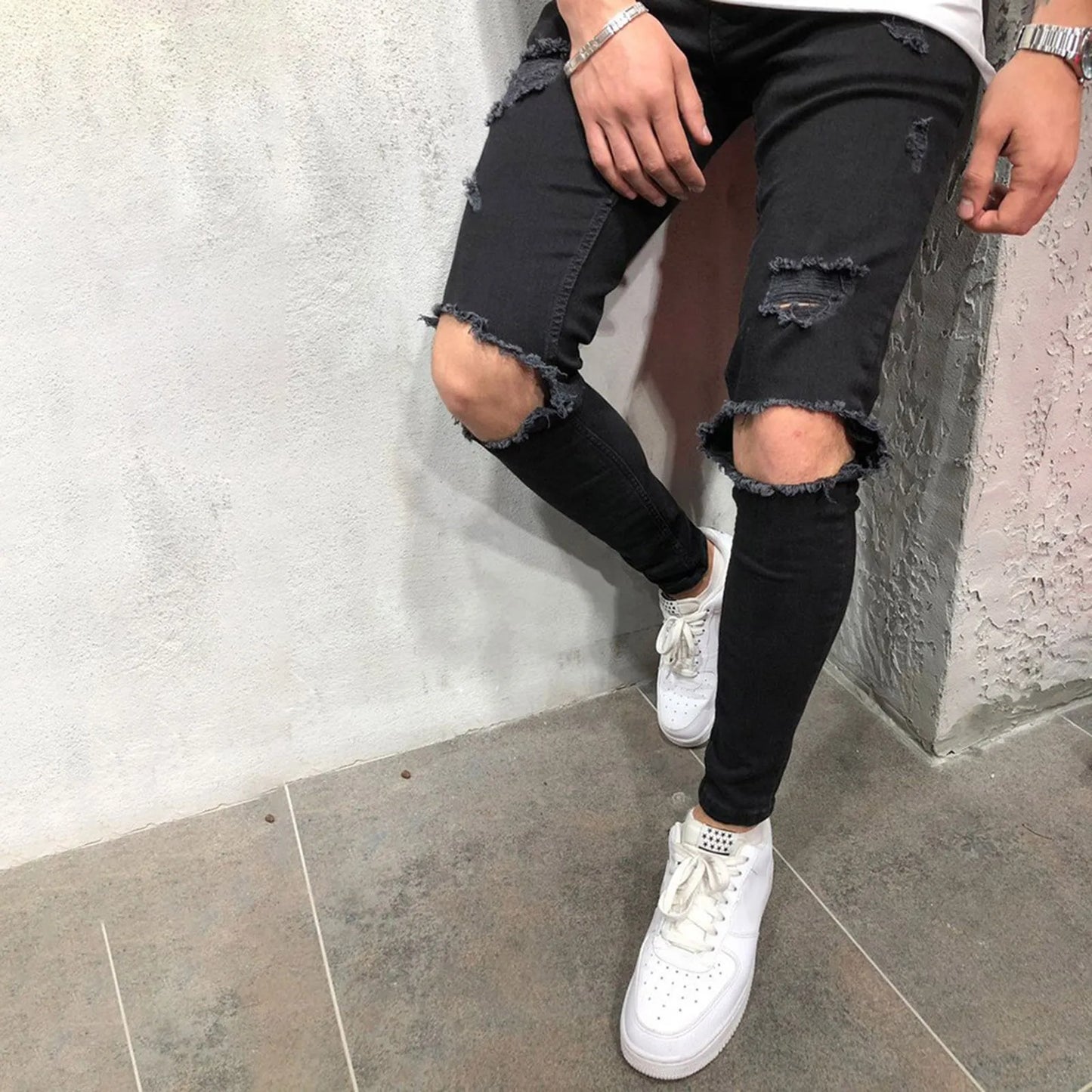 Men's Slim Fit Ripped Jeans 👖 | Comfortable Streetwear Denim | Punk Scratched Baggy Pants