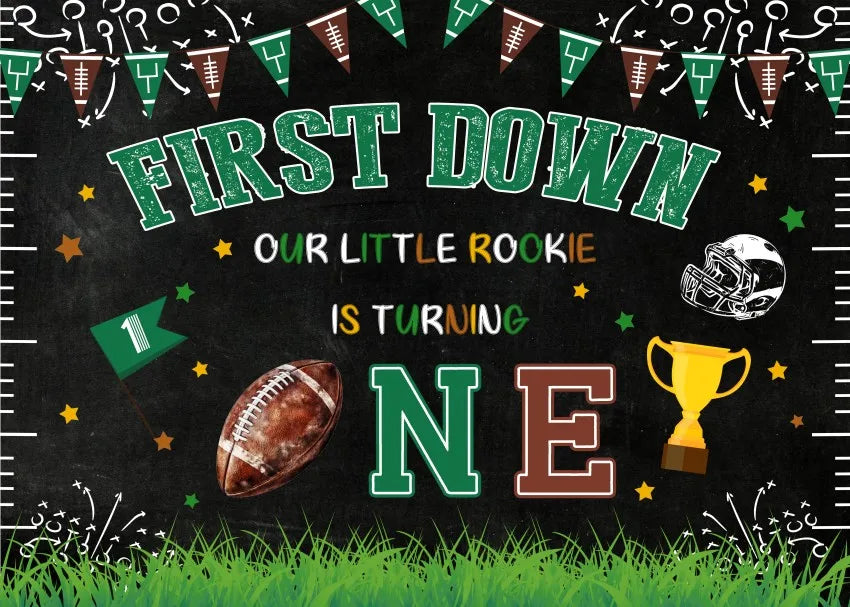 🏈 AIBIIN 1st Birthday Party Backdrop – Touchdown Rugby Theme 🎉